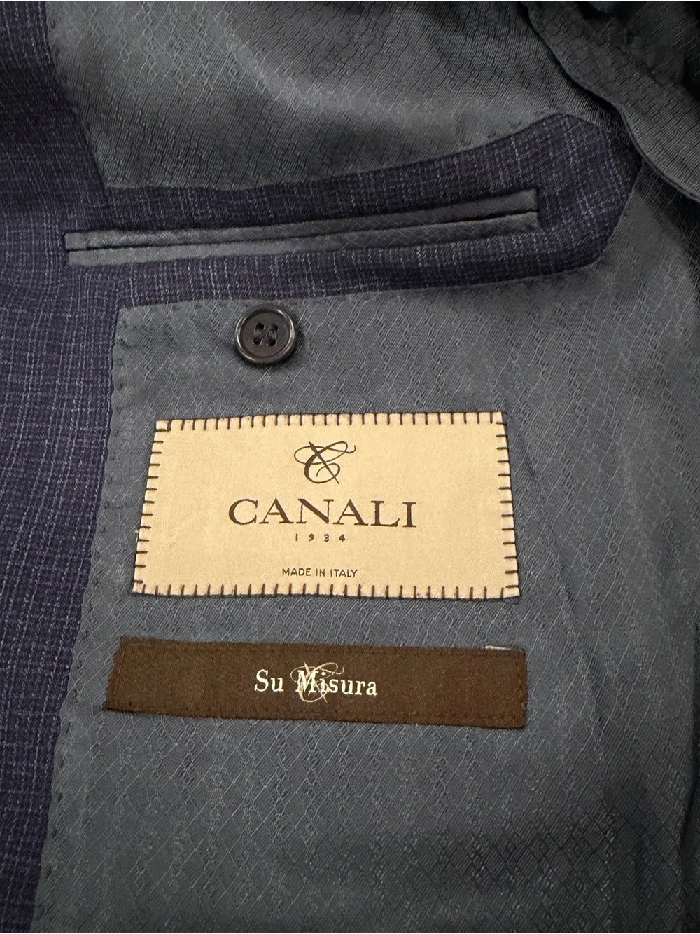 Canali 1934 Blazer Sport Coat Su Misura Men's Size EU 48 Wool Patterned Blue